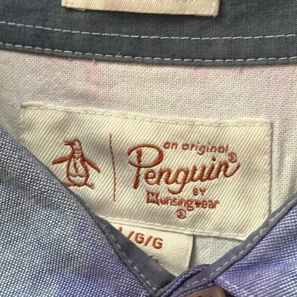 Original Penguin Chambray Denim Blue Shirt Short Sleeve  Size Large Tie dye OOAK - Picture 4 of 5